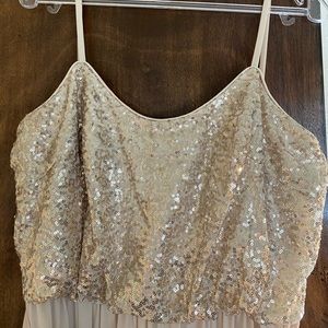David’s Bridal gold sequin dress